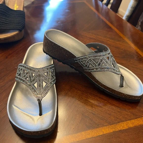 Embellished Silver Wedge Sandals - Picture 3 of 5